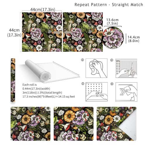 Peel and Stick Wallpaper Black Floral Wallpaper - color: Black