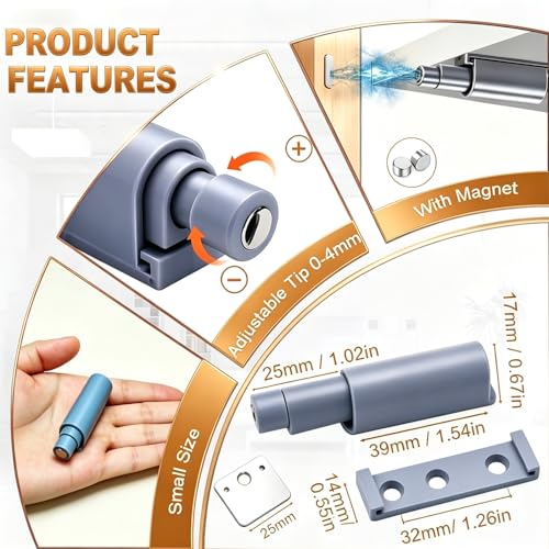 Small Magnetic Push Latch Push to Open Door Latch Cabinet Hardware 8 Pack ZKRIOC Touch Latch and Catch for Door, Magnet Push Release Heavy Duty Tip on Closet Close Strong Pop Out, Gray - size: 8 Pack