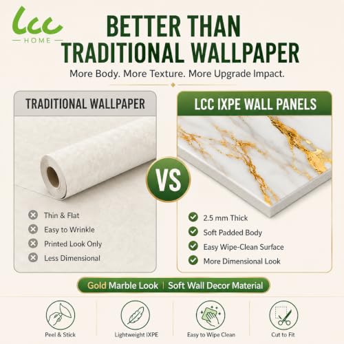LCC Peel and Stick Wall Panels, Marble Look Backsplash Panels, Lightweight Wall Covering for Kitchen, Bathroom, Living Room & Bedroom (50, Luxury Gold Vein Marble) - color: Luxury Gold Vein Marble