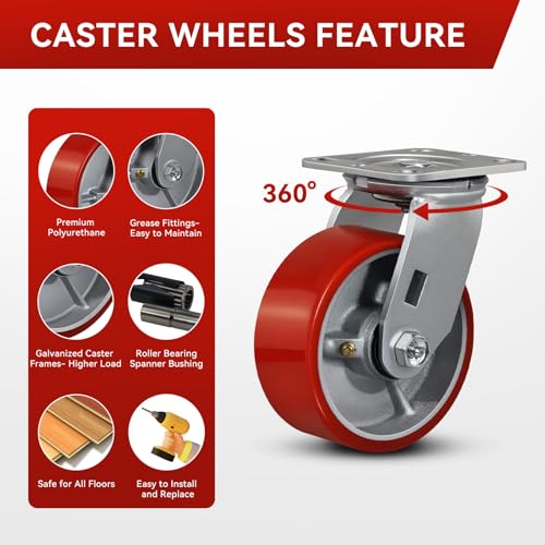 5"x2" Industrial Casters- Heavy Duty casters,Polyurethane Casters Wheel,Capacity up to 4000 Lb. Use for Platform Truck, U-Boat Cart,Workbenches(4 Swivel) - style: 5 inch