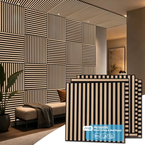 Art3d 12-Pack Acoustic Slat Panel & Ceiling Tile, 2 x 2 ft, Natural Oak - color: Natural Oak, size: 24 x 24 inch