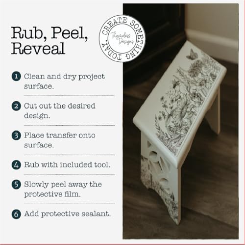Rub on Transfers for Crafts and Furniture | 3 Design Sheets 6”x 12” | Home Decor Transfers | Furniture and Craft Decals | by Thymeless Designs (Midnight Meadow) - style: Midnight Meadow