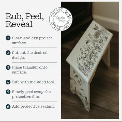 Rub on Transfers for Crafts and Furniture | 3 Design Sheets 6”x 12” | Home Decor Transfers | Furniture and Craft Decals | by Thymeless Designs (Midnight Meadow) - style: Midnight Meadow