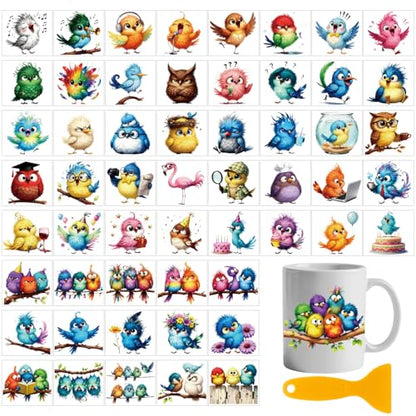 GLOBLELAND 56 Sheets Cartoon Birds Rub on Transfer 3.9x3.9 inch - color: Cartoon Birds