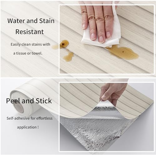 Haimin Wood Grain Slat Wall Panels Peel and Stick Faux Wood Thick Wallpaper - color: Beige