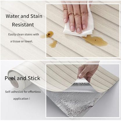 Haimin Wood Grain Slat Wall Panels Peel and Stick Faux Wood Thick Wallpaper - color: Beige