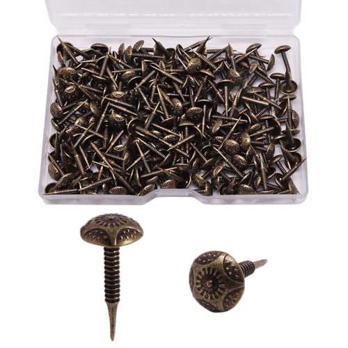 220 PCS Upholstery Tacks with Small Head, 5/16 Inch Mini Vintage Decorative Nails, Furniture Thumb Tacks with Threaded Leg for Sofa Headboard Chair Wooden Box (Antique Brass) - color: Antique Brass