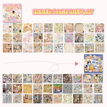 2 Styles Cat Sticker Book Set - 20 Sheets (1000+ Pcs) - color: Light Blue Cat