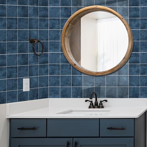 Peel and Stick Tiles for Kitchen Backsplash, Stick on Marble Tiles - color: Blue, size: 5-sheet