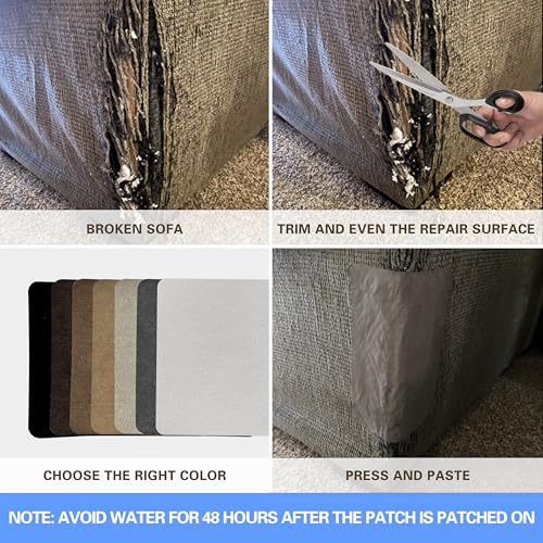Azobur Sofa Fabric Repair Patch, 6 Piece Microfiber Patches, Self Adhesive Fabric Sofa Patch Repair Fabric, Luxurious Look, Quick Fix Sofa.(Gray) - color: Gray