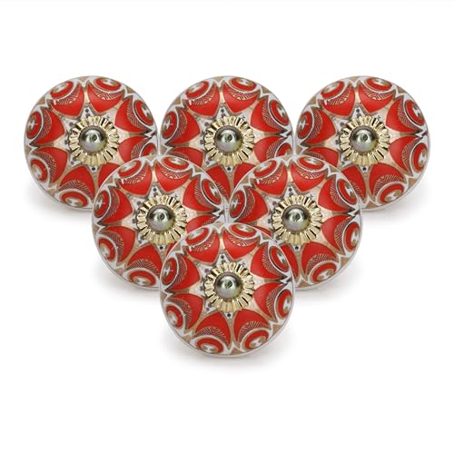 Red Ceramic Cabinet Knobs (Pack of 6) - color: Red, style: Art Deco