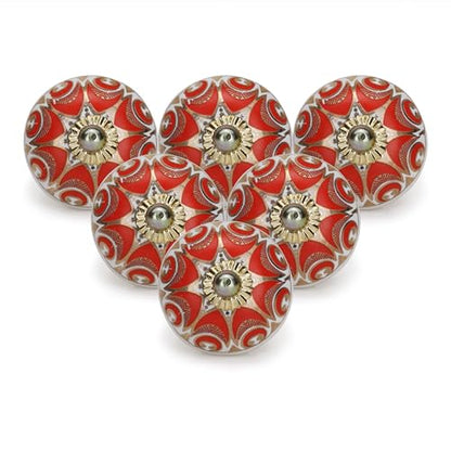 Red Ceramic Cabinet Knobs (Pack of 6) - color: Red, style: Art Deco