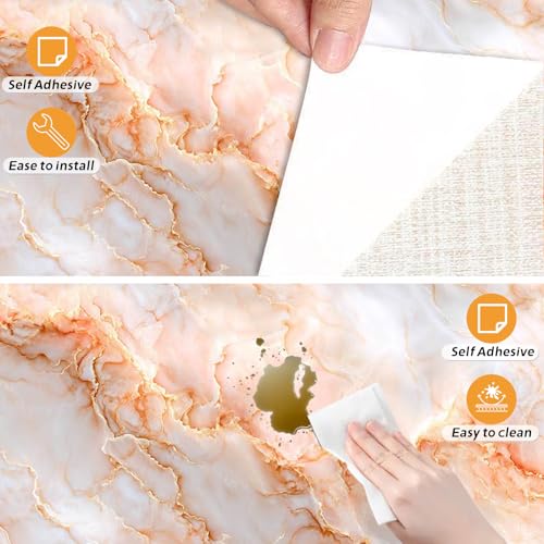 Nuxovilar White Orange Marble Wallpaper Peel Stick Vinyl 15.75x39.37 - color: Yhd04229, size: 15.7" x 39.4"