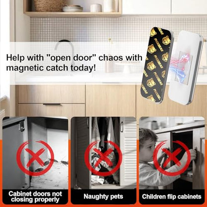 Phixbear 6 Pairs Ultra Thin No Drill Magnetic Cabinet Door Catch with Strong Adhesive, Stainless Steel Cabinet Catches for Kitchen, Bathroom, Closet, RV Doors