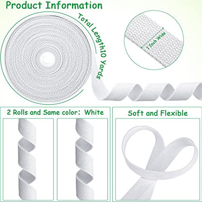 Willbond 2 Rolls/ 20 Yards Cotton Webbing 1 Inch, Pure White - color: Pure White