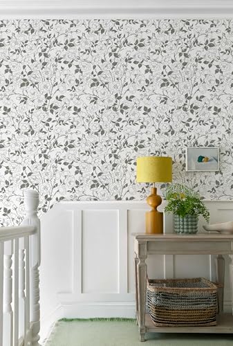 16.9in x118in Rose Floral Peel and Stick Wallpaper Gray Green Wallpaper - color: Gray Green Rose