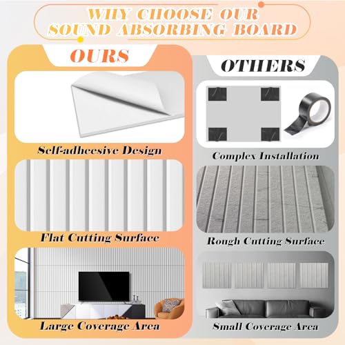 16" x 12" Acoustic Panels 12 Pack, Self-Adhesive 3D Wall Tiles White - color: White, size: 12 Pack 16 x 12 x 0.4 Inches