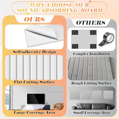 16" x 12" Acoustic Panels 12 Pack, Self-Adhesive 3D Wall Tiles White - color: White, size: 12 Pack 16 x 12 x 0.4 Inches