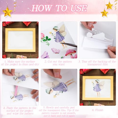 Wxiben 12 Pcs Fairy Flower Rub on Transfers for Crafts and Furniture - style: Fairy