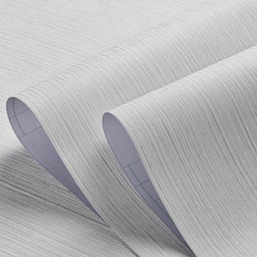 Haimin Grasscloth Wallpaper Textured 24in X 393in Fabric Contact Paper Wall Paper Textured Linen Peel and Stick Self-Adhesive Thick Vinyl Embossed Film Wallpaper (Beige Grey) - color: Beige Grey