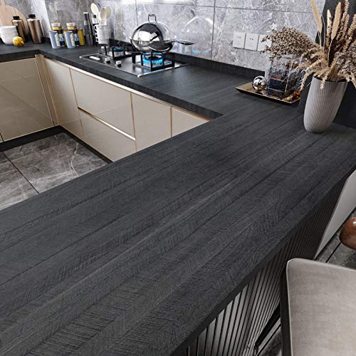 WESTICK Large Wood Contact Paper Peel and Stick Countertops Waterproof 36" x 118" Wood Grain Wallpaper Self Adhesive Countertop Contact Paper for Tables Cabinets Drawers Furniture Grey/Black - size: 36" x 118"