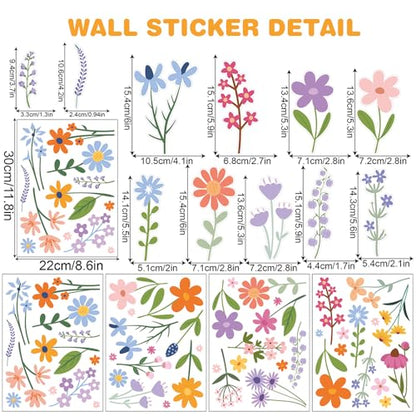 204 PCS Aesthetic Removable Watercolor-Inspired Floral Wall Decals Set
