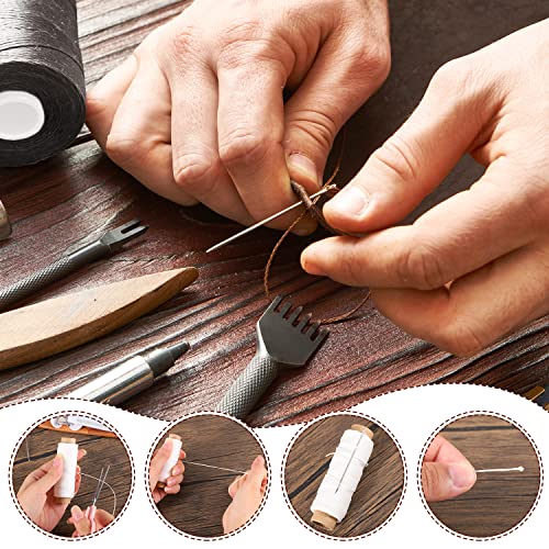55 Yards Waxed Thread with 7 Leather Sewing Needles, White - color: White