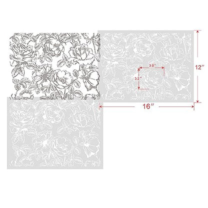 GSS Designs Large Flower Wall Stencils for Painting 12x16Inch Floral Stencil for Painting on Walls Wood Floor Furniture Crafts Plant Leaf Stencils - style: Flowers 12" x 16"