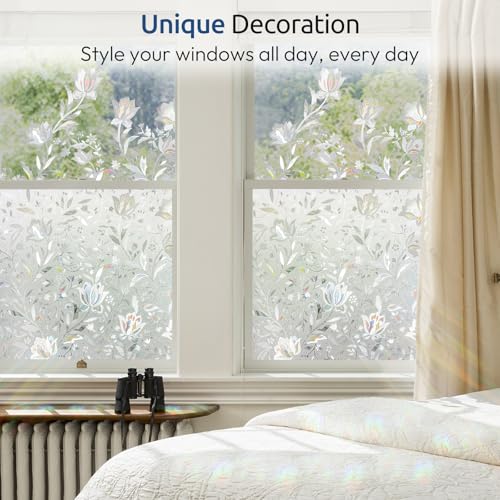 rabbitgoo Window Privacy Film, Stained Glass Cling, Tulip 17.5" x 157.4" - color: Clear, size: 17.5" x 157.4"