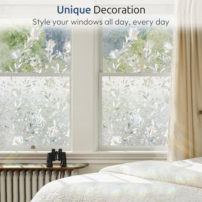 rabbitgoo Window Privacy Film, Stained Glass Cling, Tulip 17.5" x 157.4" - color: Clear, size: 17.5" x 157.4"