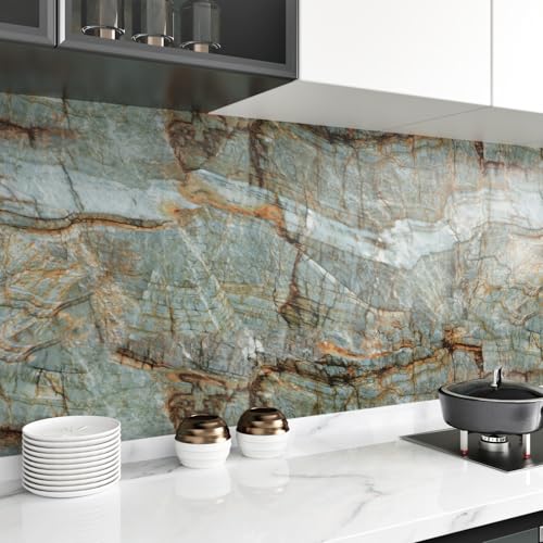 Wallercity Matte Blue/Brown Marble Contact Paper for Table Top Peel and Stick Countertops Granite Wallpaper for Bathroom Kitchen Cabinets Cupboards Waterproof Removable Vinyl Wrap for Desk 24x118 in - size: 24" x 118"