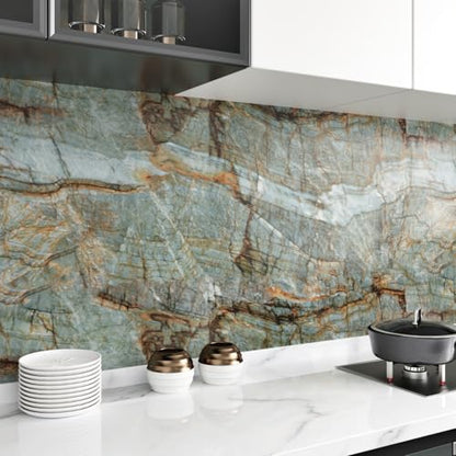 Wallercity Matte Blue/Brown Marble Contact Paper for Table Top Peel and Stick Countertops Granite Wallpaper for Bathroom Kitchen Cabinets Cupboards Waterproof Removable Vinyl Wrap for Desk 24x118 in - size: 24" x 118"