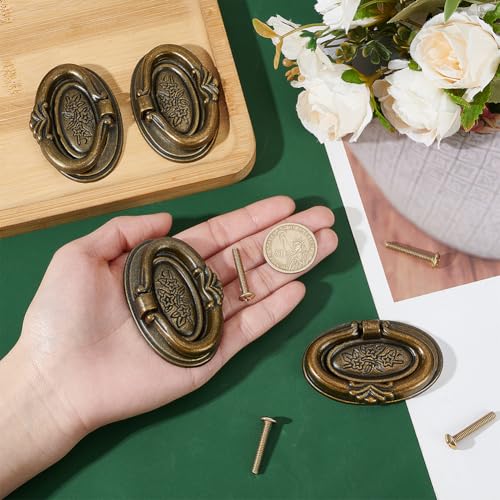 PH PandaHall 4 Pack Antique Drawer Pulls Handles, Oval Dresser Drawer Pulls 2.7" Vintage Cabinet Pulls Cabinet Knobs Shabby Chic Pulls for Dresser Vanity Nightstand Cupboard Wardrobe, Antique Bronze