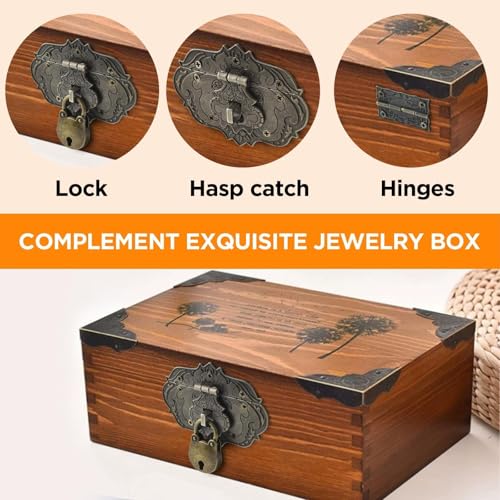1 Set Jewelry Box Hinges Hasp Catch Lock, Retro Engraved Decorative - color: 6 PCS