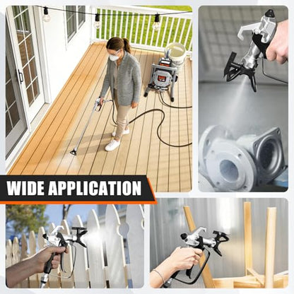 Airless Paint Sprayer, Thinning-Free Elec Spray Gun w/Brass Nozzles+Ext Rod - color: Silver
