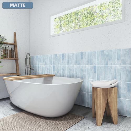 Tilingview 30 PCS Peel and Stick Backsplash Tile for Kitchen/Bathroom/Living Room, 3"x 9" Self-Adhesive Subway Tile for Backsplash, Imitation Glazed Tiles/Handmade Tiles (Matte Pastel Blue) - color: Matte Pastel Blue