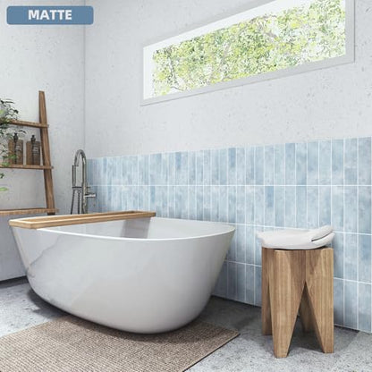 Tilingview 30 PCS Peel and Stick Backsplash Tile for Kitchen/Bathroom/Living Room, 3"x 9" Self-Adhesive Subway Tile for Backsplash, Imitation Glazed Tiles/Handmade Tiles (Matte Pastel Blue) - color: Matte Pastel Blue