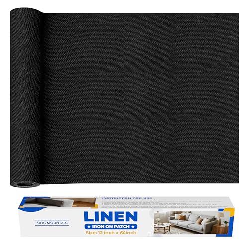 KING MOUNTAIN Linen Iron on Patch,12"×60",Couch Fabric Repair Patch,Used for Various Sofa,Seats, Pillow (Black) - color: Black, size: Linen-12x60
