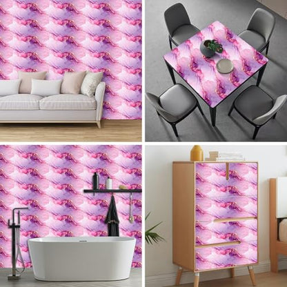 HOMETITUTE Pink Purple Marble Peel Stick Wallpaper 118.1x17.7 Inch Vinyl - color: Pink Purple Marble