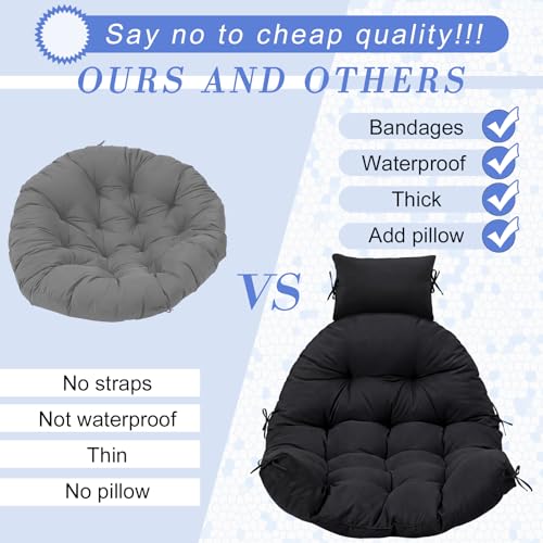 Tudomro Waterproof Egg Chair Cushion with Pillow Filling 2.58 kg Replacement Rocking Wicker Chair Cushion 48" x 32" High Back Hanging Swing Hammock Pad Thicken for Outdoor Patio Garden(Black) - color: Black