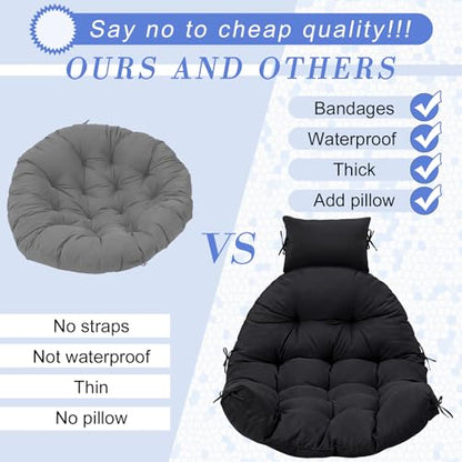 Tudomro Waterproof Egg Chair Cushion with Pillow Filling 2.58 kg Replacement Rocking Wicker Chair Cushion 48" x 32" High Back Hanging Swing Hammock Pad Thicken for Outdoor Patio Garden(Black) - color: Black
