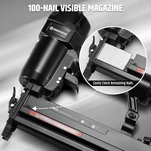 Pneumatic Brad Nailer, 18 Gauge 2 in 1 Air Brad Nail Gun and Staple Gun, compatible with 2-Inch Brad Nails and Crown 1-1/2 inch Staples, for Upholstery, DIY Project, Woodworking
