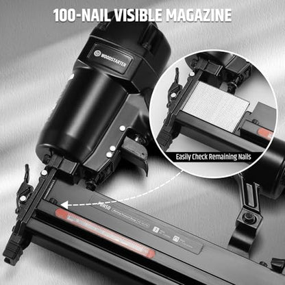 Pneumatic Brad Nailer, 18 Gauge 2 in 1 Air Brad Nail Gun and Staple Gun, compatible with 2-Inch Brad Nails and Crown 1-1/2 inch Staples, for Upholstery, DIY Project, Woodworking
