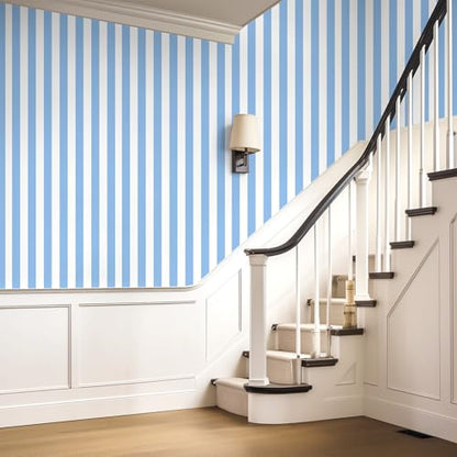 Blue and White Striped Peel and Stick Wallpaper 17.3"x400" - color: Blue, size: 17.3" x 400"