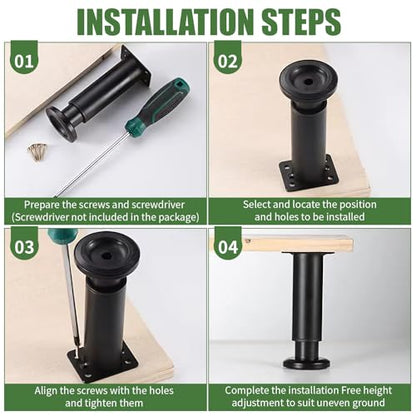 Furniture Legs Metal Adjustable 4 Pcs 3.15-4.72 inch, Adjustable Cabinet Legs for Sofa/Bed/Chair/Dresser/Table, Bed Center Slat Support Legs, Black - size: 3.15-4.72" (4pcs)