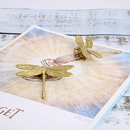 JUXYES Unique Gold Dragonfly Handle Pulls Knobs for Cabinets and Drawers - size: Pack of 2
