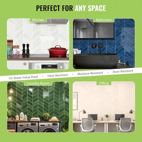 Select 5 Pack Peel and Stick Backsplash Chevron Tiles, 12x12 in, Green - color: Green, size: Chevron Shape