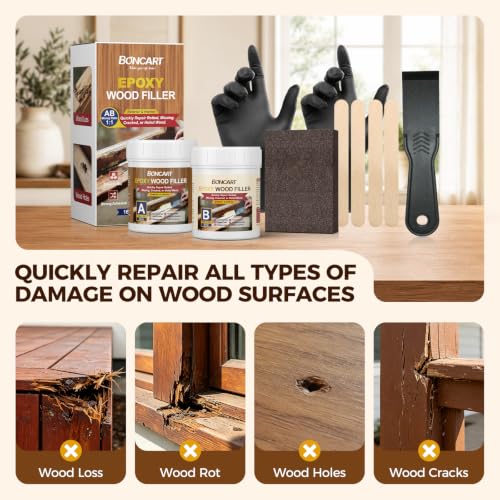 Boncart 16 oz High-Strength Epoxy Wood Filler, 2 Part Wood Epoxy Putty