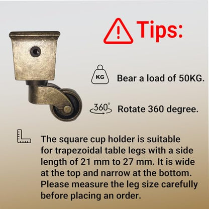 Vintage-Wheel-Caster-Cups Square Cup Swivel Wheel Casters for Furniture, Piano Stands, Tables, Cabinets, Bookshelves, Plant Stands 2.6 x 1.5 Inch (2PCS) by Emptty - style: Square