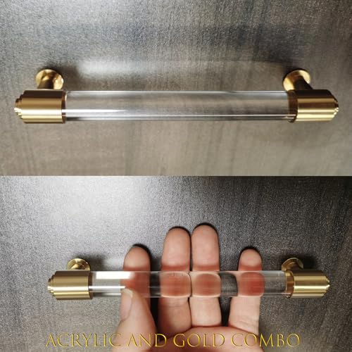 Modern Brass and Acrylic Kitchen Cabinet Pulls 3 Inch Hole Center 4Pack Elegant Gold Drawer Handle Charming Dresser Knob for Closet Cupboard Wardrobe Laundry Room Bathroom - size: Double Hole: 3 Inch